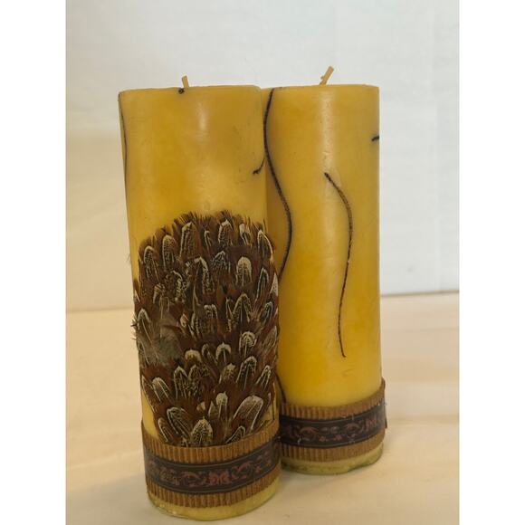 Vintage Pair 8" Feather Pillar Candles - Picture 1 of 12